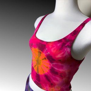 Women's Pink and Orange Sleeveless Backless Starch Crop-top